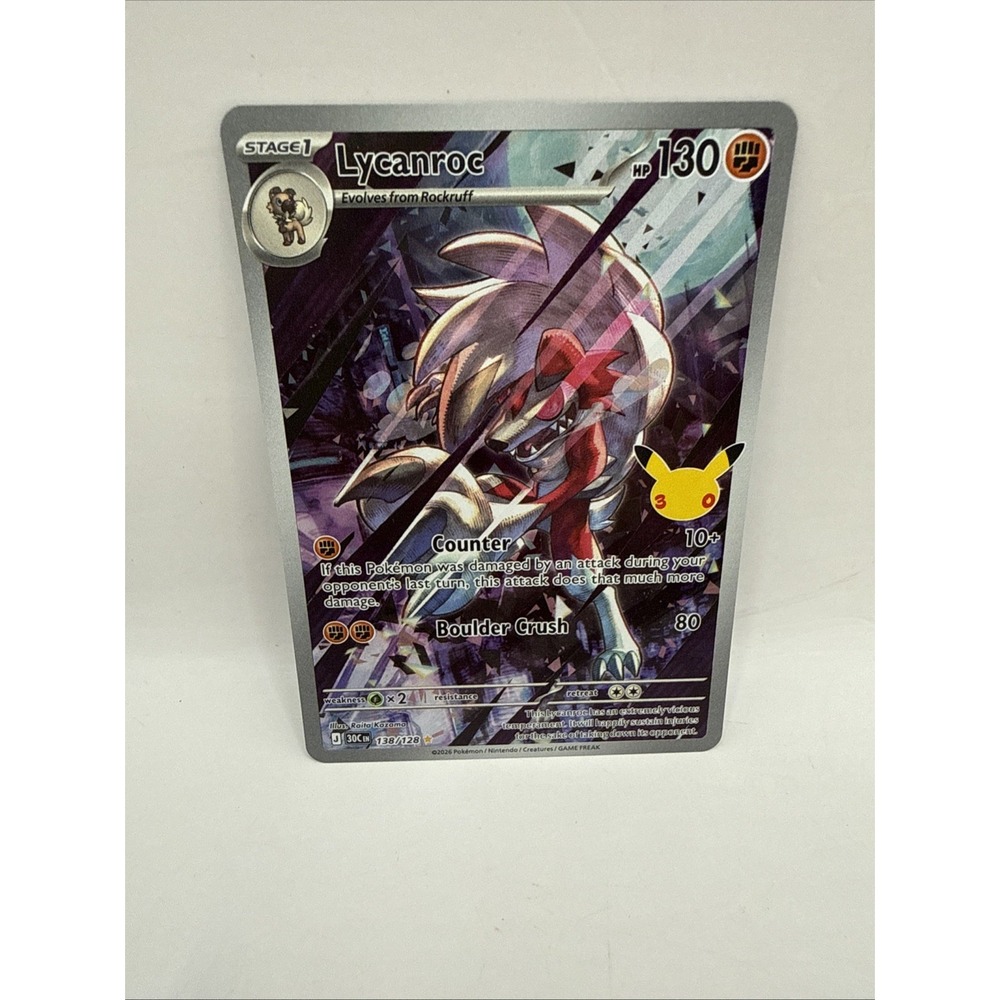 Lycanroc 30th Anniversary Celebration 138/128 - NM - Pokemon Card In Hand